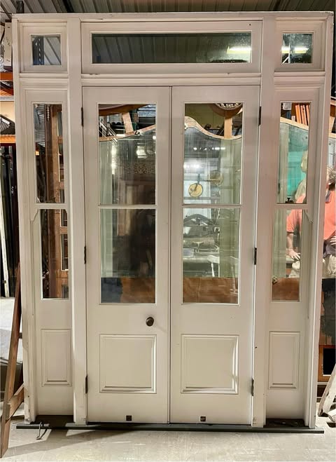 French Doors in Frame with Sidelights and Fanlight