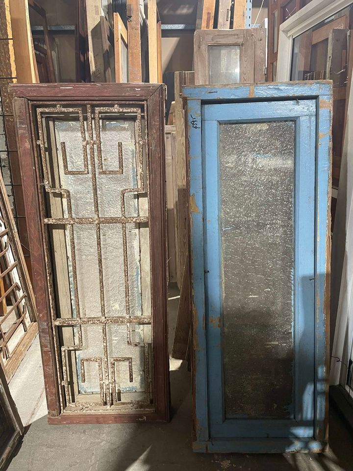 2 Matching Iron Fanlights with Glass & Frame